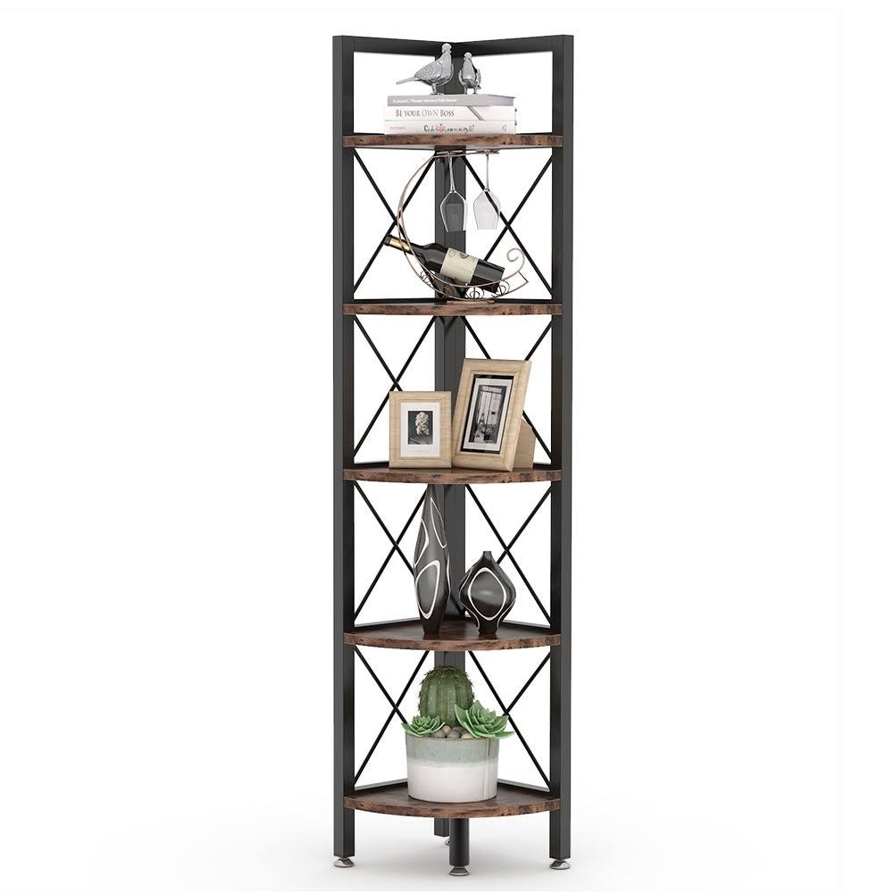 5 Tier Corner Bookshelf Bookcase Brown T6090