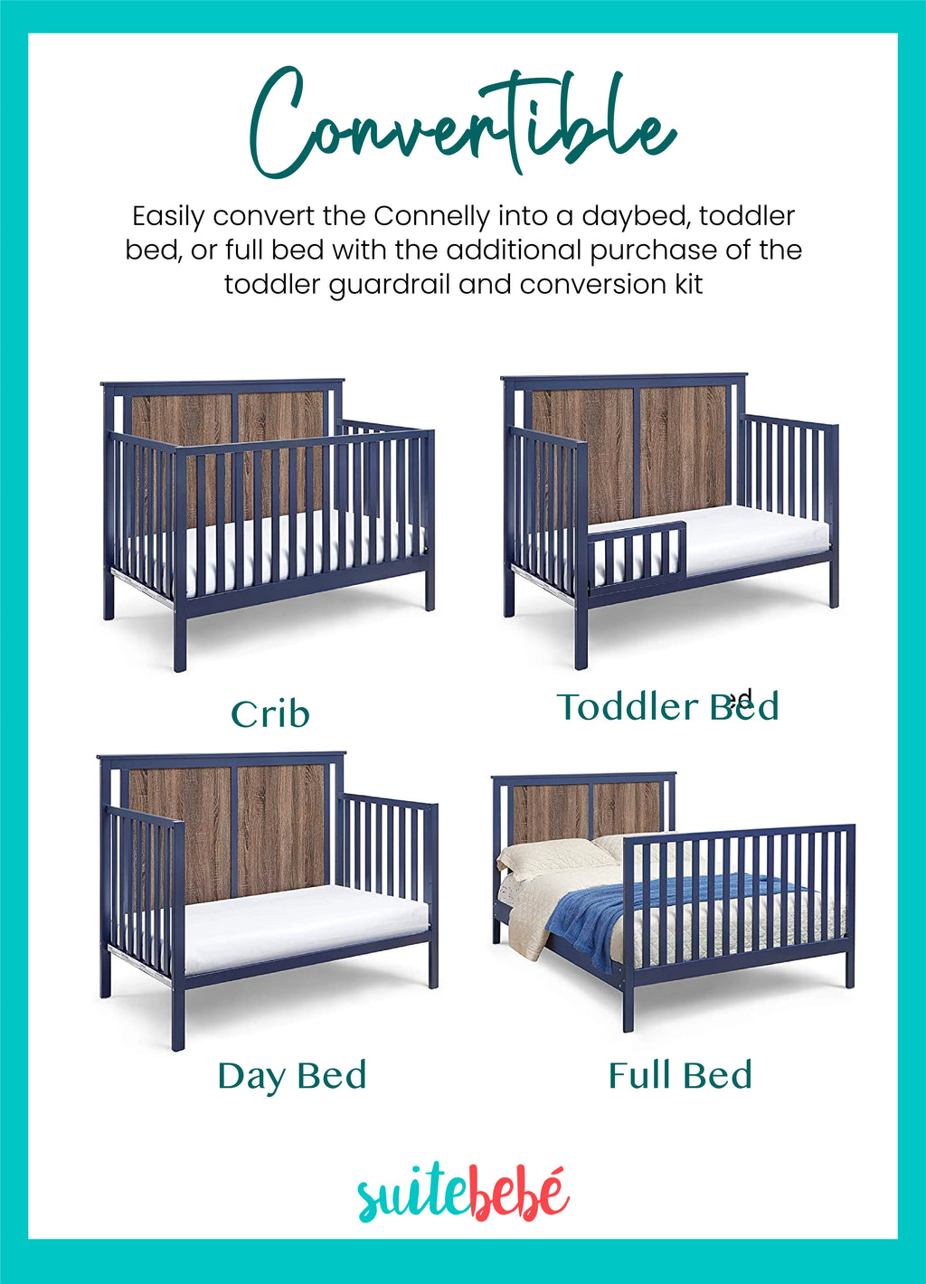 Midnight Blue and Vintage Walnut Finish Crib O91037