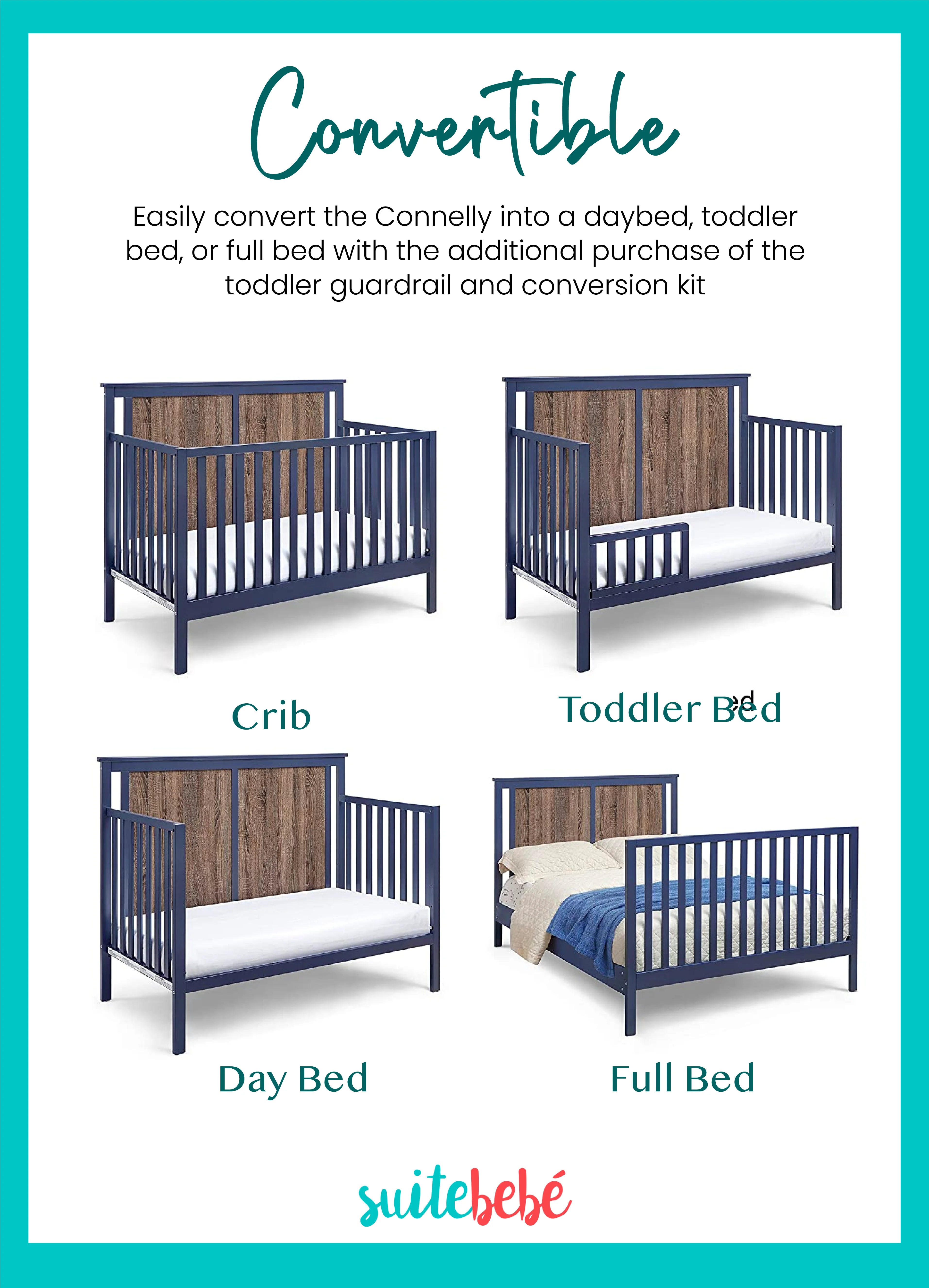 Midnight Blue and Vintage Walnut Finish Crib O91037