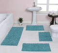 100% Cotton Tufted Bath Rugs, 4 Piece Set with Runner, Blue U33258