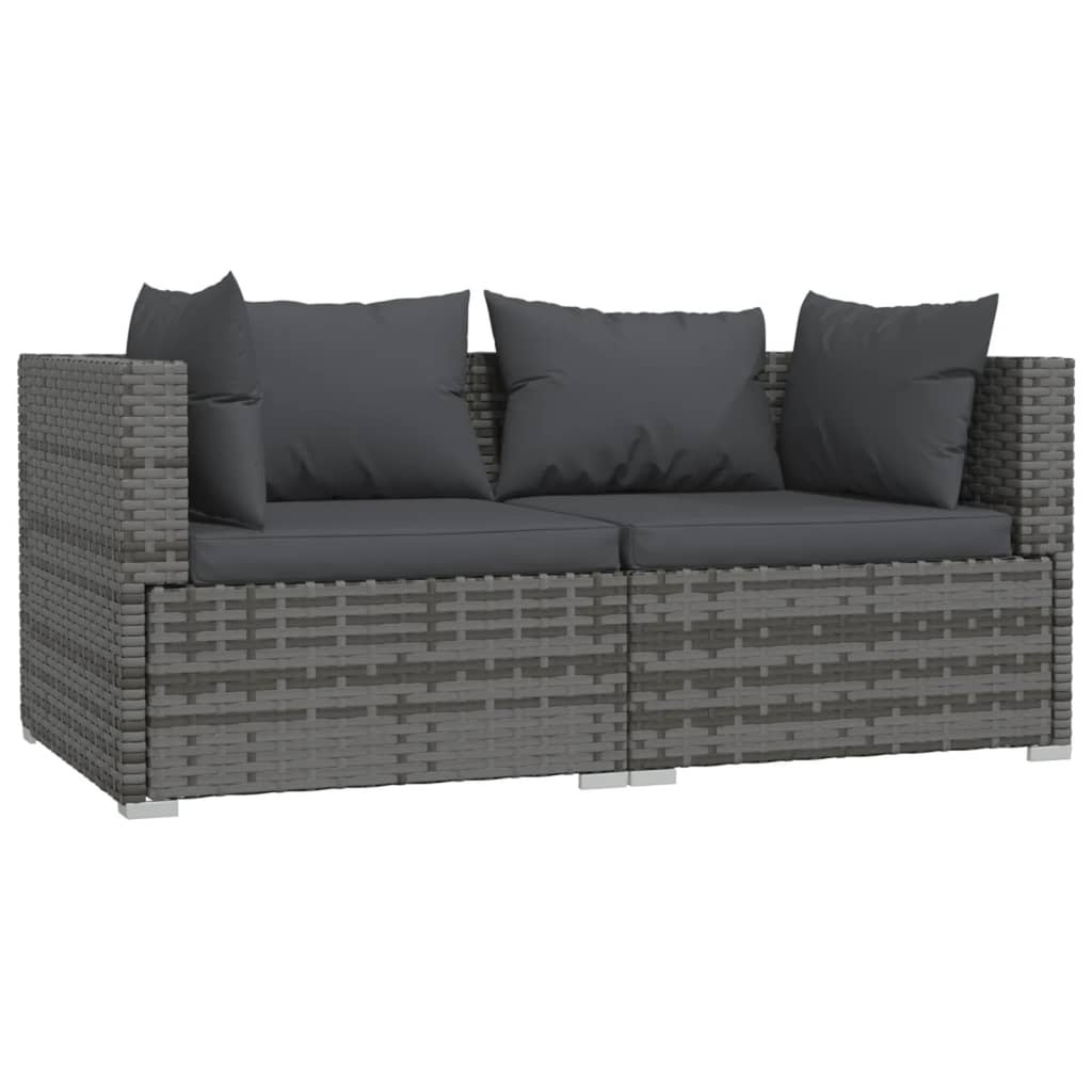 3 Piece Gray Poly Rattan Corner Sofa Set with Cushions J218