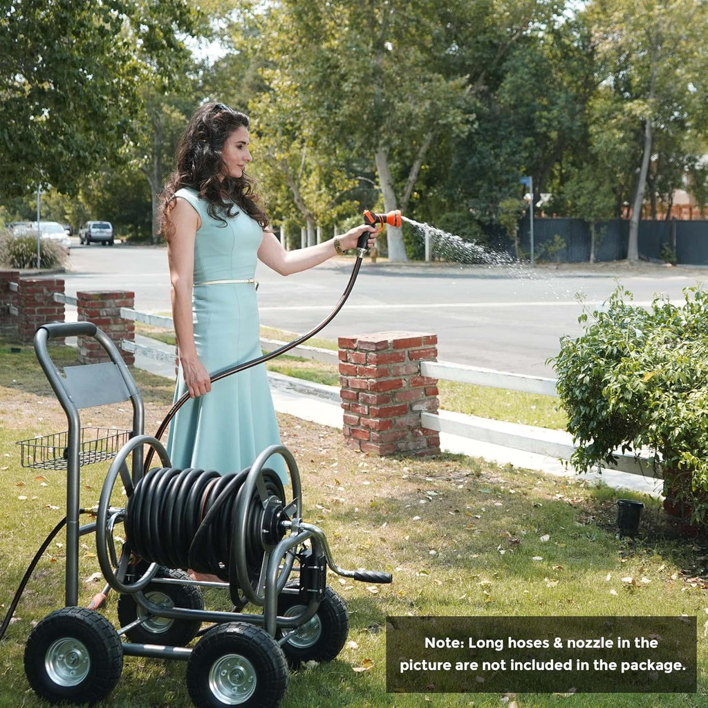 Industrial Hose Reel Cart with 4 Solid Wheels, 250-Feet Capacity X7682