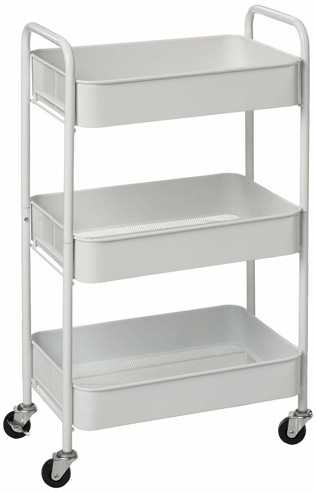 White 3-Tier Rolling Metal Utility Cart I776625
