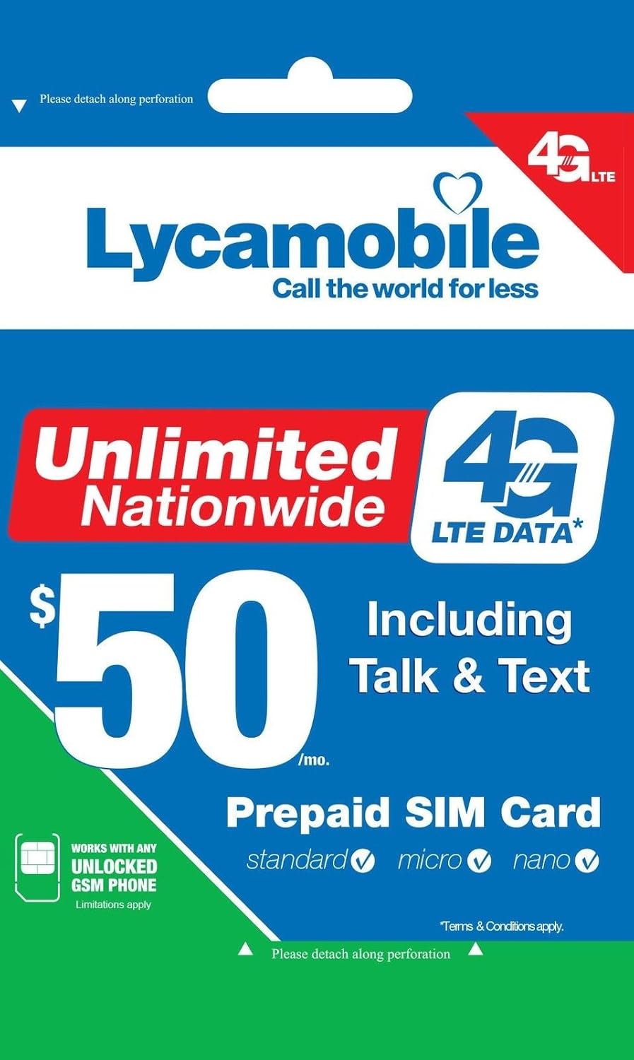 Lycamobile USA Sim Card Pack of 2 with $50 Monthly Plan W41510