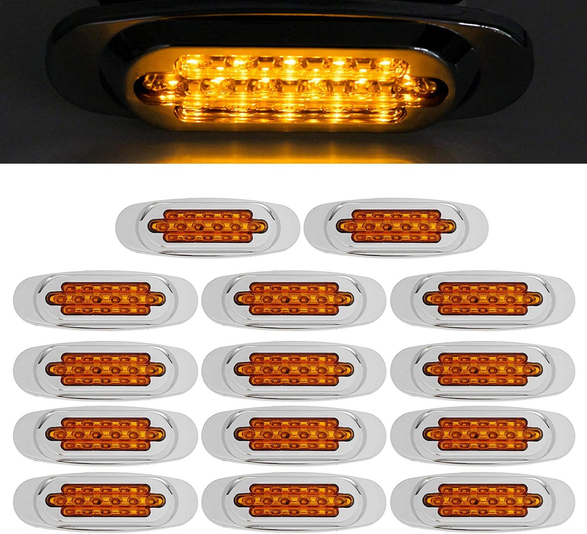 14Pcs 6.5" Inch Amber LED Side Marker Lights Surface Mount Turn Signals 12V Pack of 2 U37627