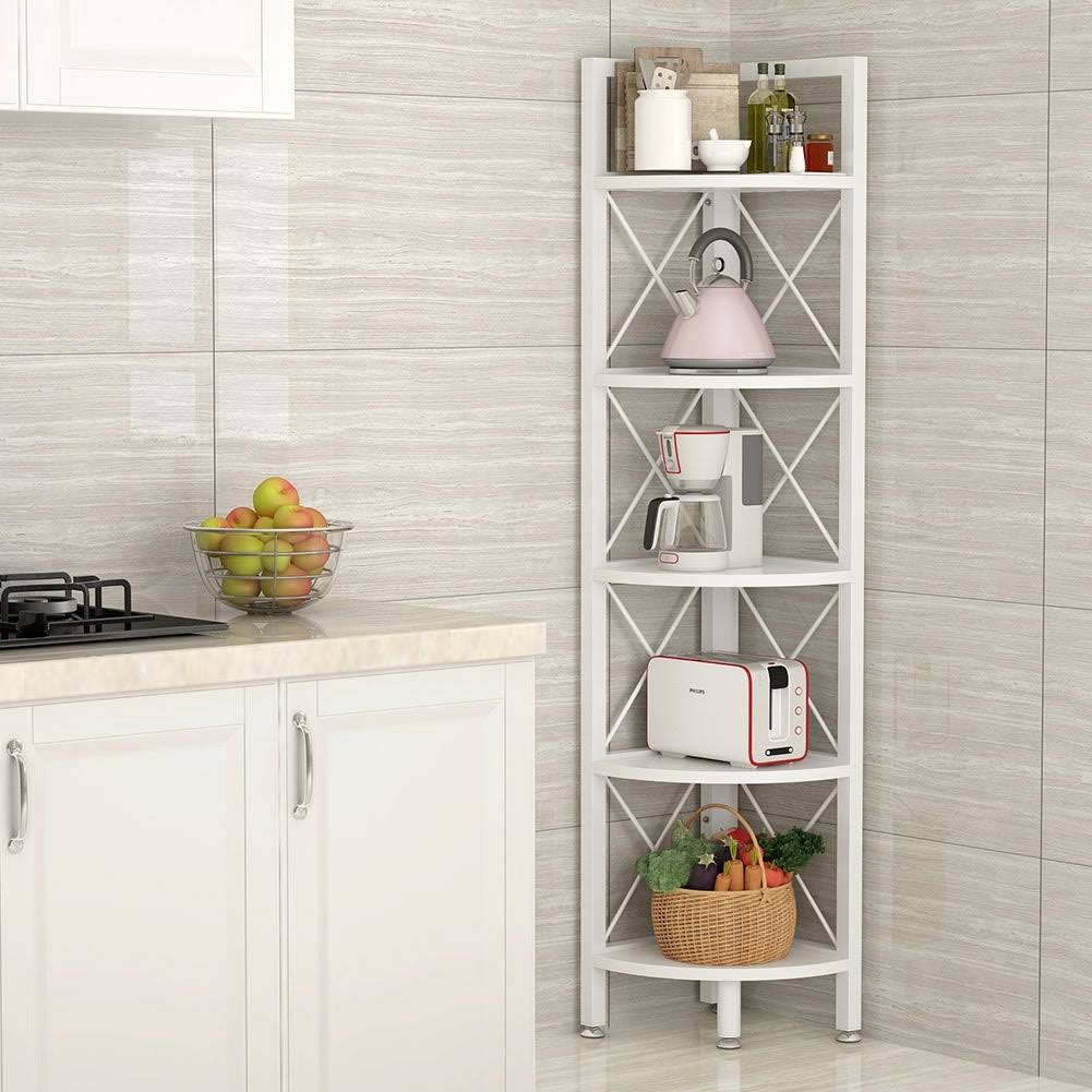 5 Tier Corner Bookshelf Bookcase Brown T6090