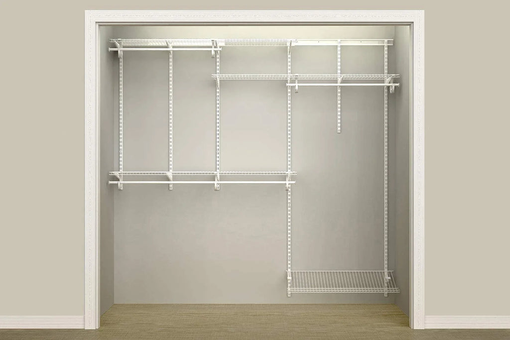 White Steel Wire Closet Organizer System with Shelves and Clothes Rods R493851