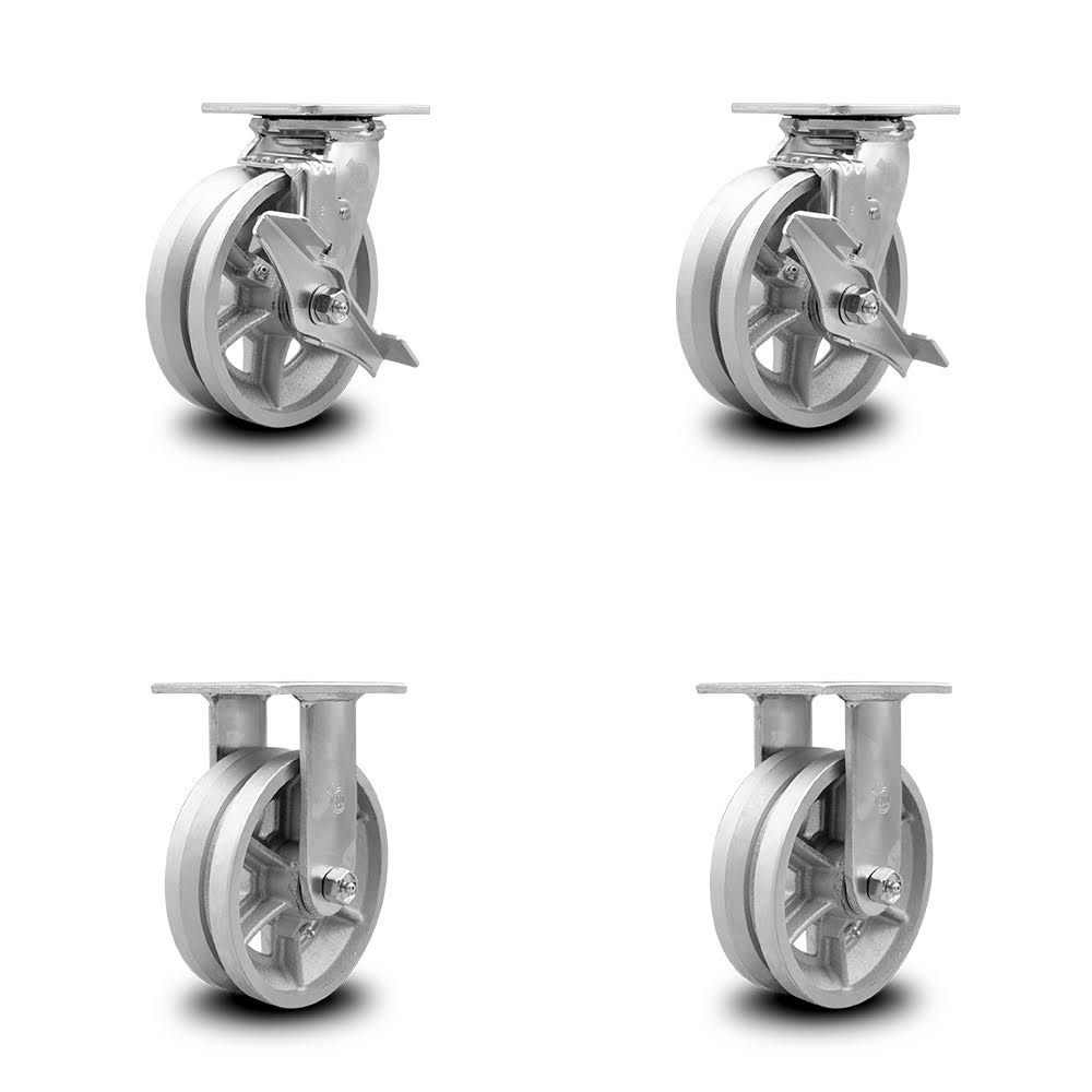 6 inch V Groove Semi Steel Caster Set with Ball Bearings 2 Brakes 2 Rigid R9272