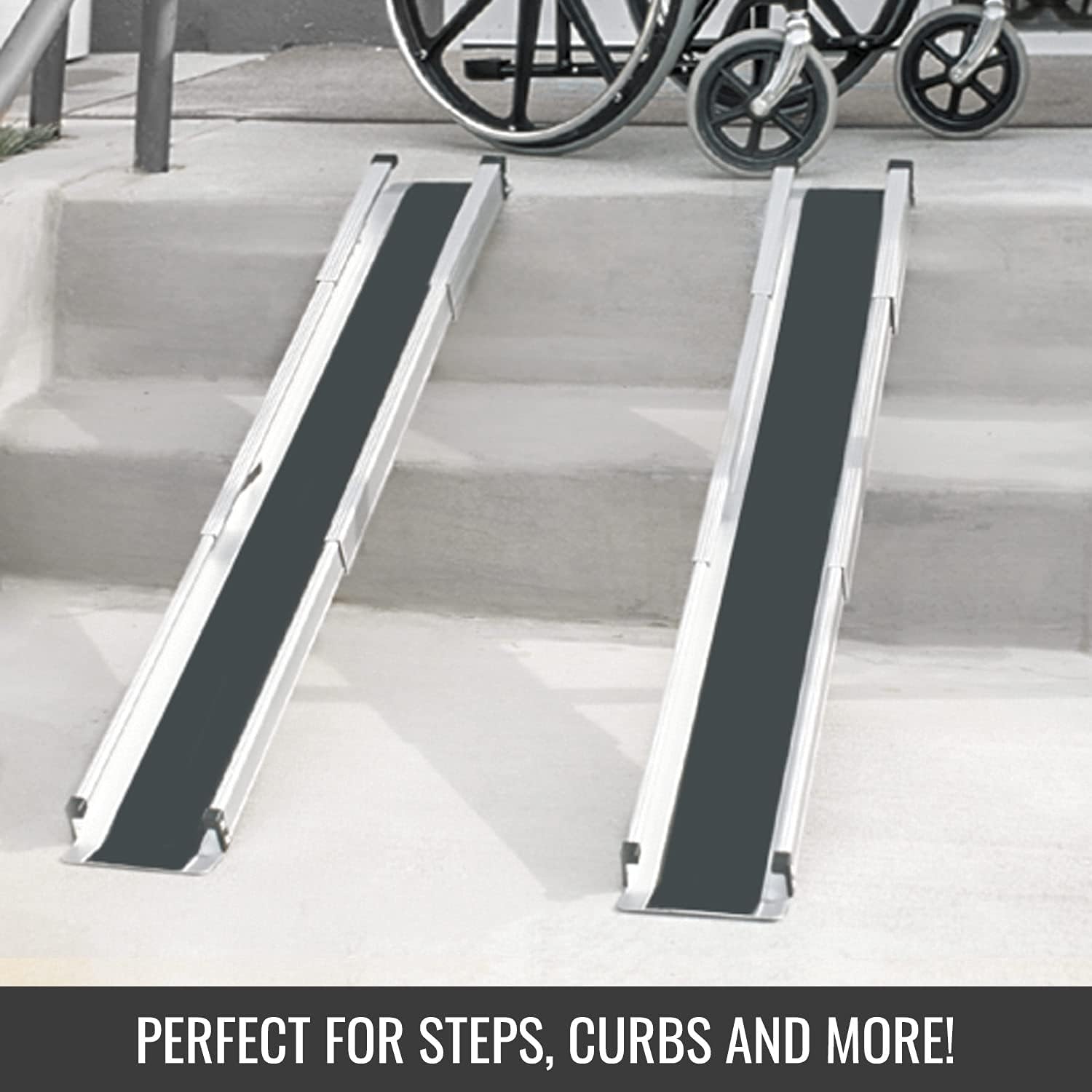 Portable Adjustable Wheelchair Ramp, 3-5 Ft Long, 4.5 In Wide, 2 Ramps Included H9704