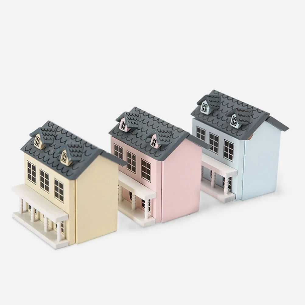 Set of 3 Wood Doll Houses Miniature Furniture Kits C866