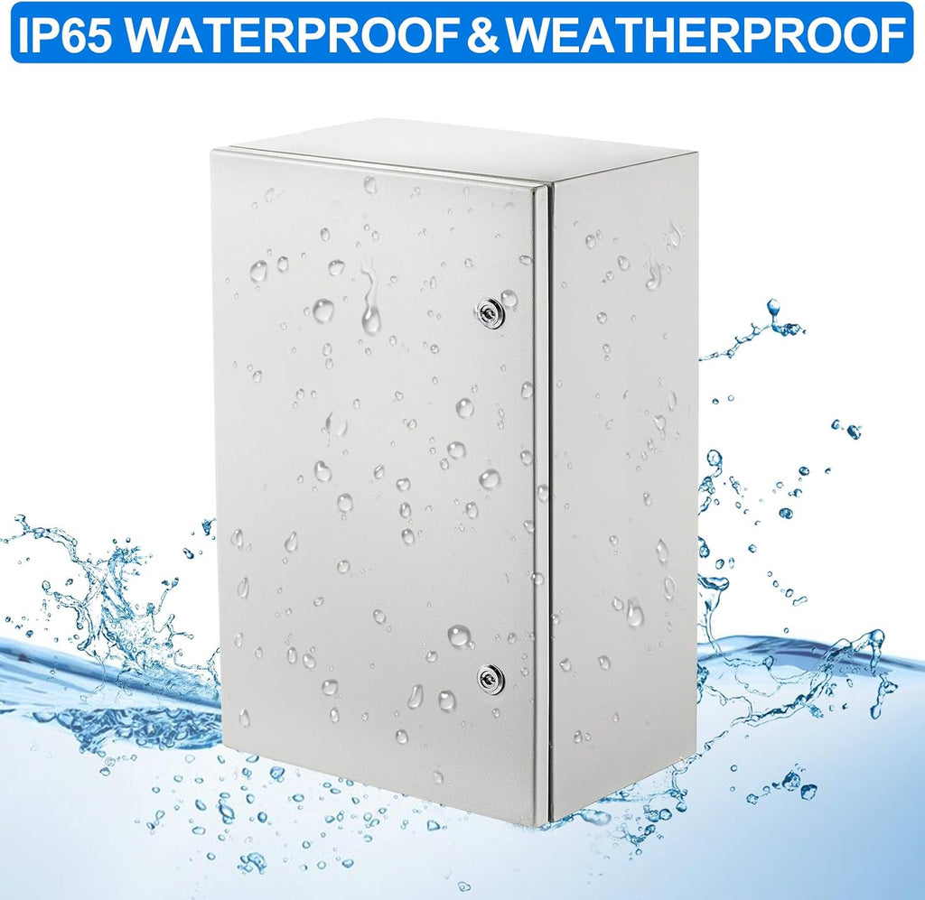 Steel Electrical Enclosure Box, 24'' x 16'' x 12'', IP65 Weatherproof Metal Box with Mounting Plate T252113
