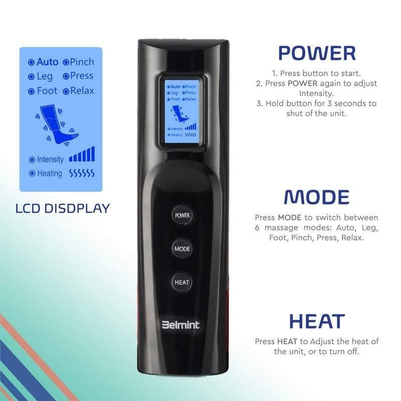 Leg and Foot Air Compression Massager with Heat and 6 Modes L26583