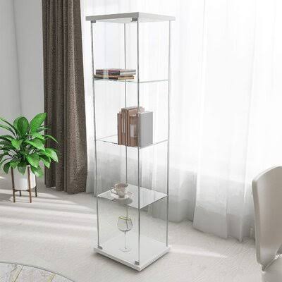White 4 Shelves Glass Display Cabinet with Door H7102