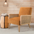 Yellow Fabric Upholstered Accent Chair with Rattan Armrests B69079