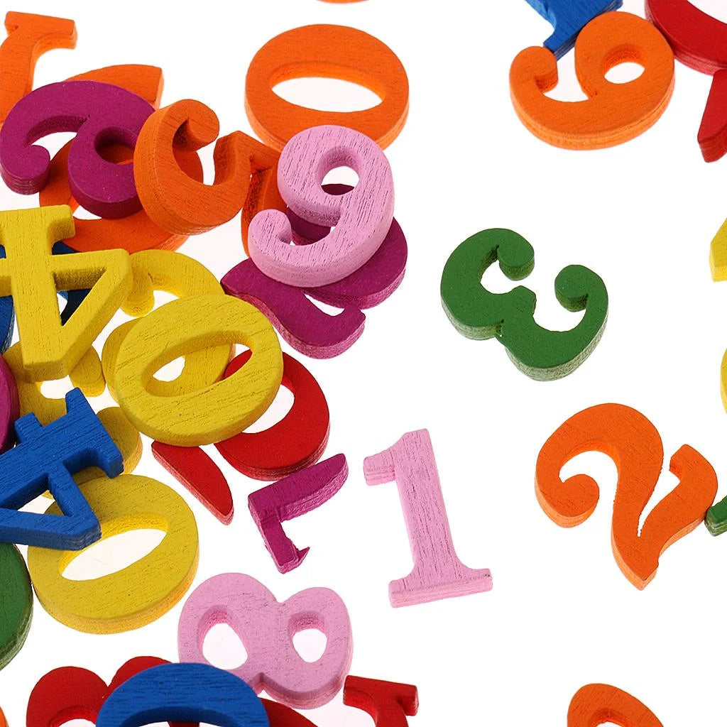 100 Pack Wooden Numbers Math Learning Educational Toy E4817