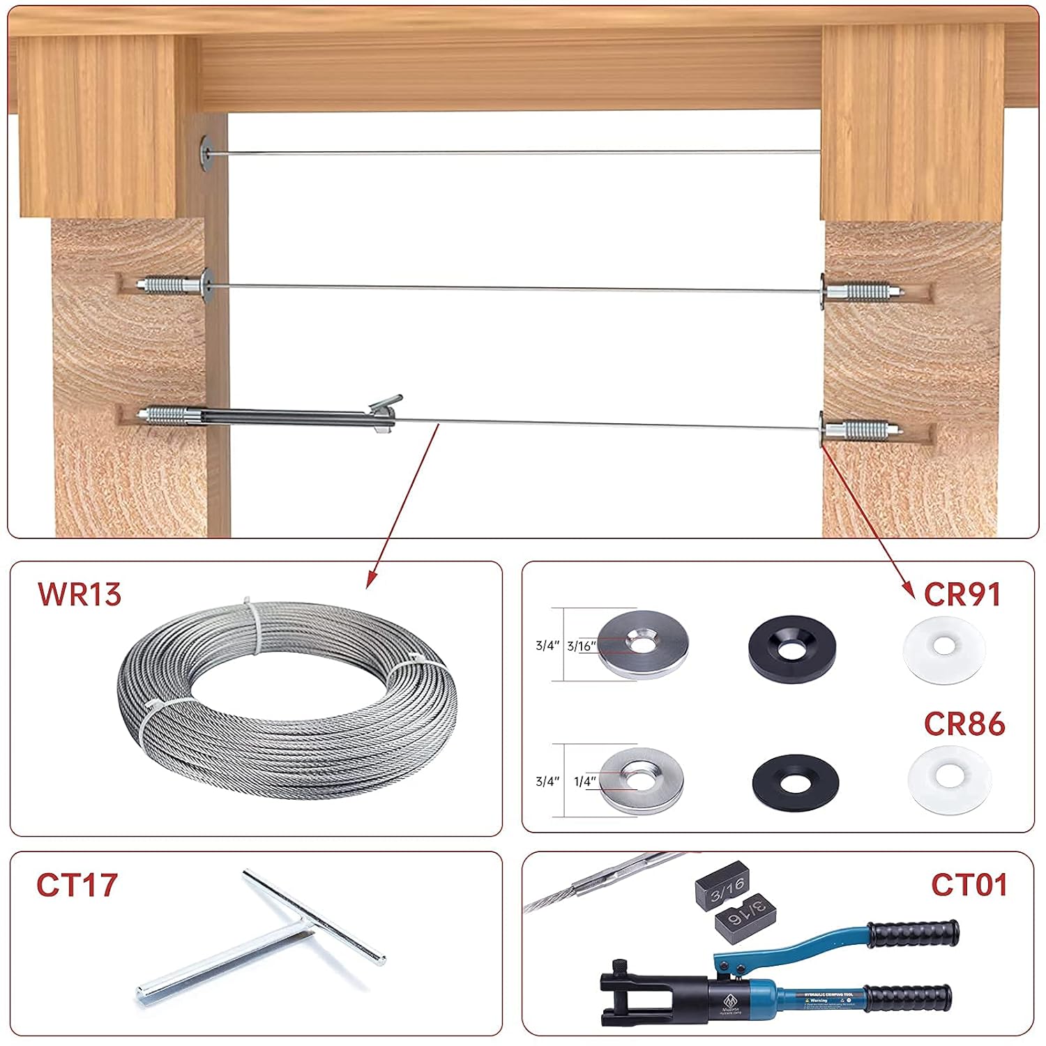 20Pack 3/16 Invisible Cable Railing Kit T316 Stainless Steel 10 Cable Line Q1704