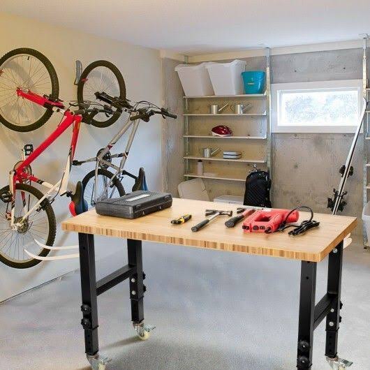 Adjustable Height Workbench Mobile Tool Bench Bamboo Top with Caster E1769