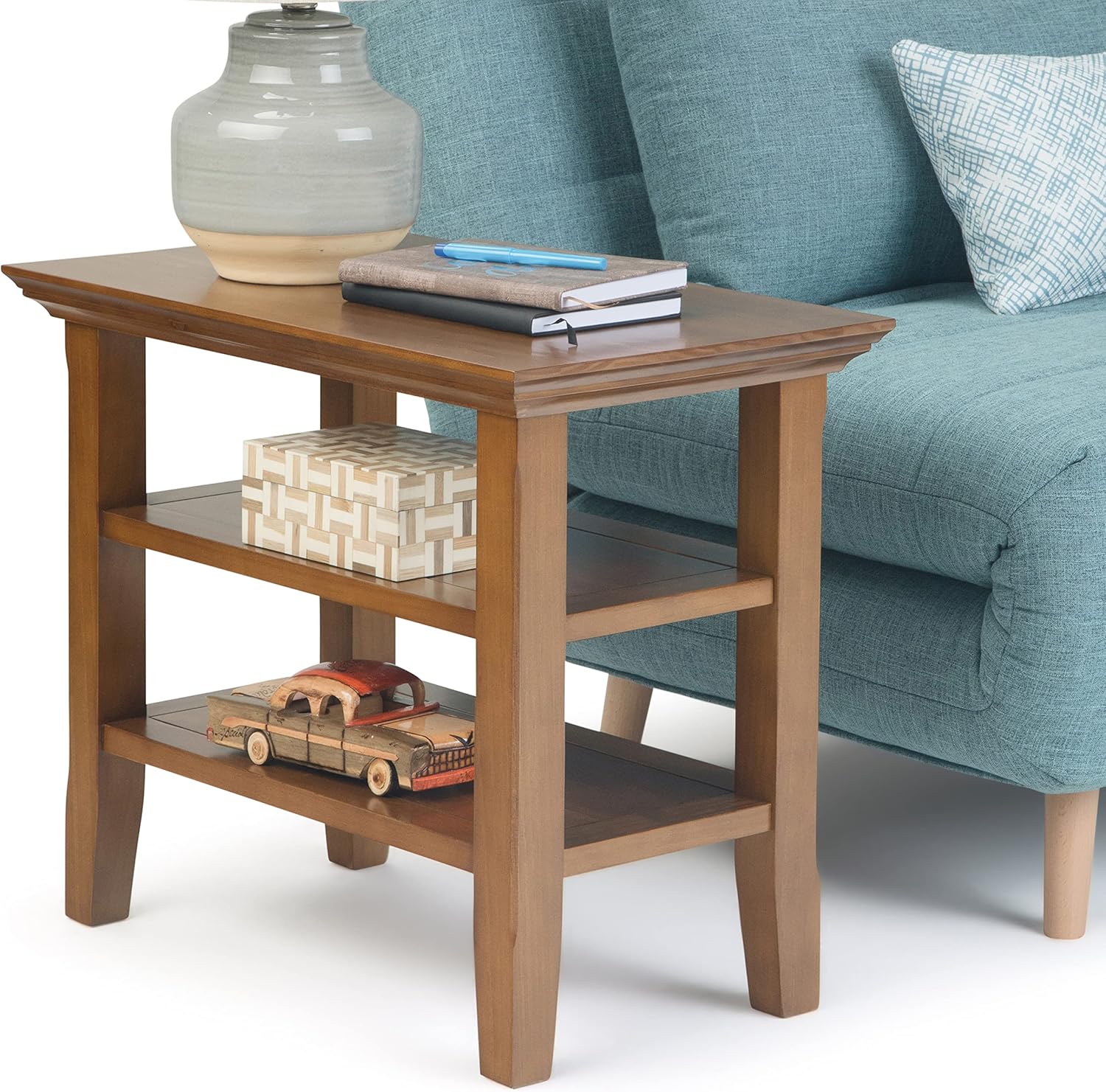 Black Solid Wood Narrow Side Table with 2 Shelves W1573