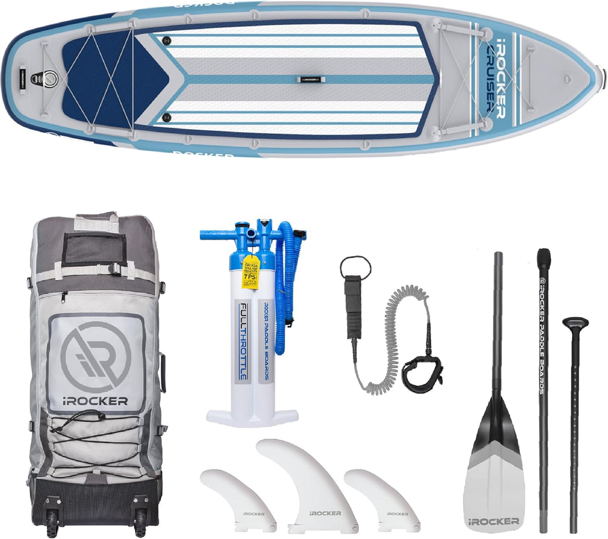 Inflatable Stand Up Paddle Board 10'6 x 33 x 6 with Roller Bag, Carbon Paddle, Pump, Leash, Fins & Repair Kit I4139