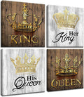 King and Queen Crown Wall Art Poster Print on Canvas Wooden Framed Ready to Hang [16Wx16Hx4 Pieces] C89746