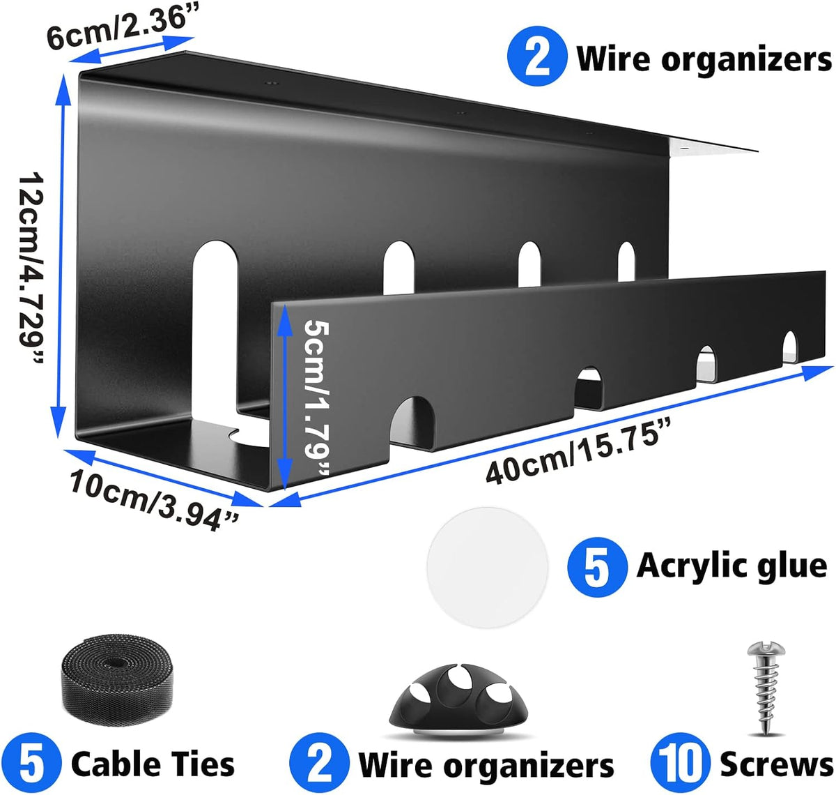 2 x 15.7 in Steel Black Cable Management Tray Y853798