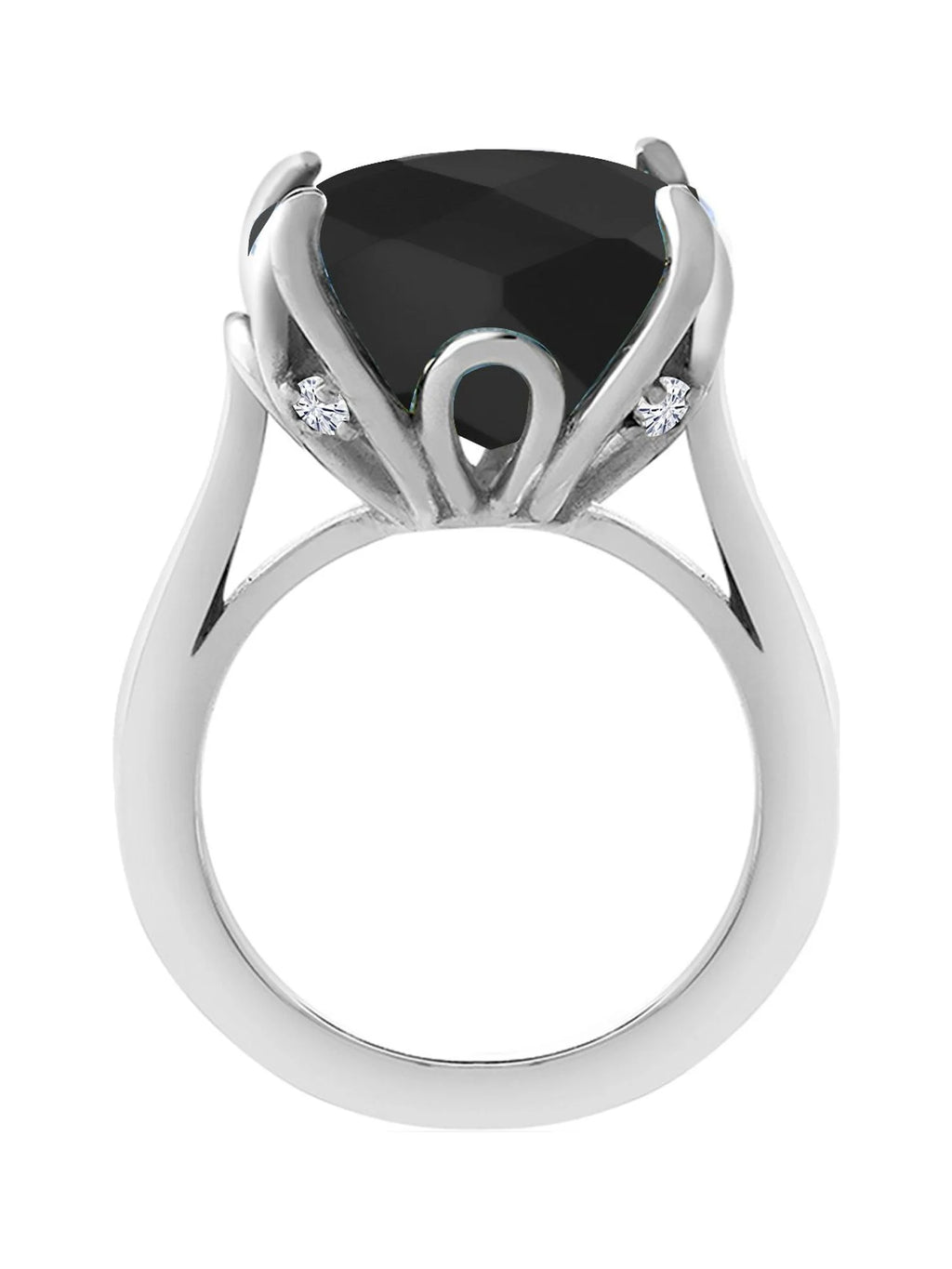 925 Sterling Silver Black Onyx and White Moissanite Engagement Ring Z9466