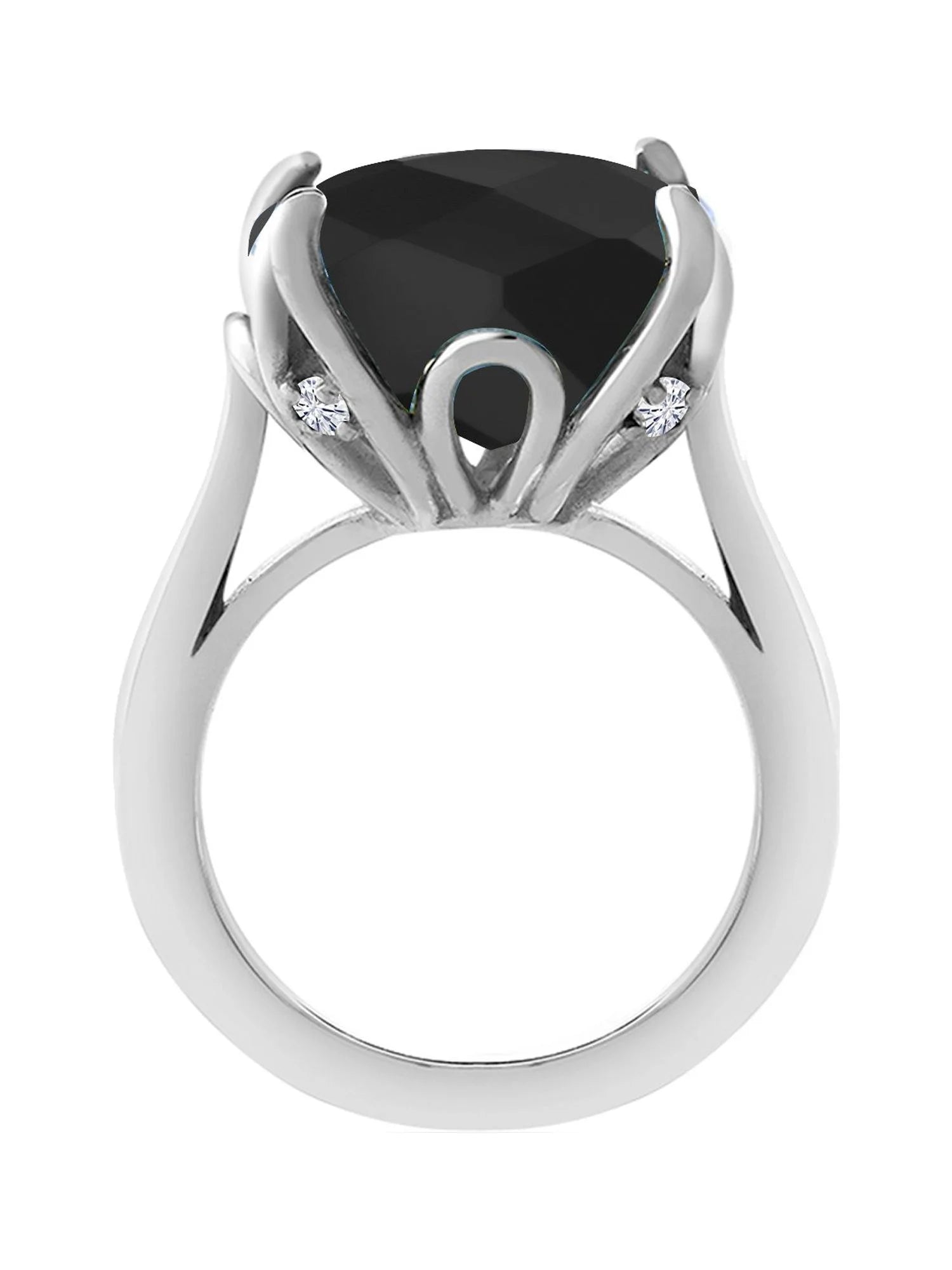 925 Sterling Silver Black Onyx and White Moissanite Engagement Ring Z9466