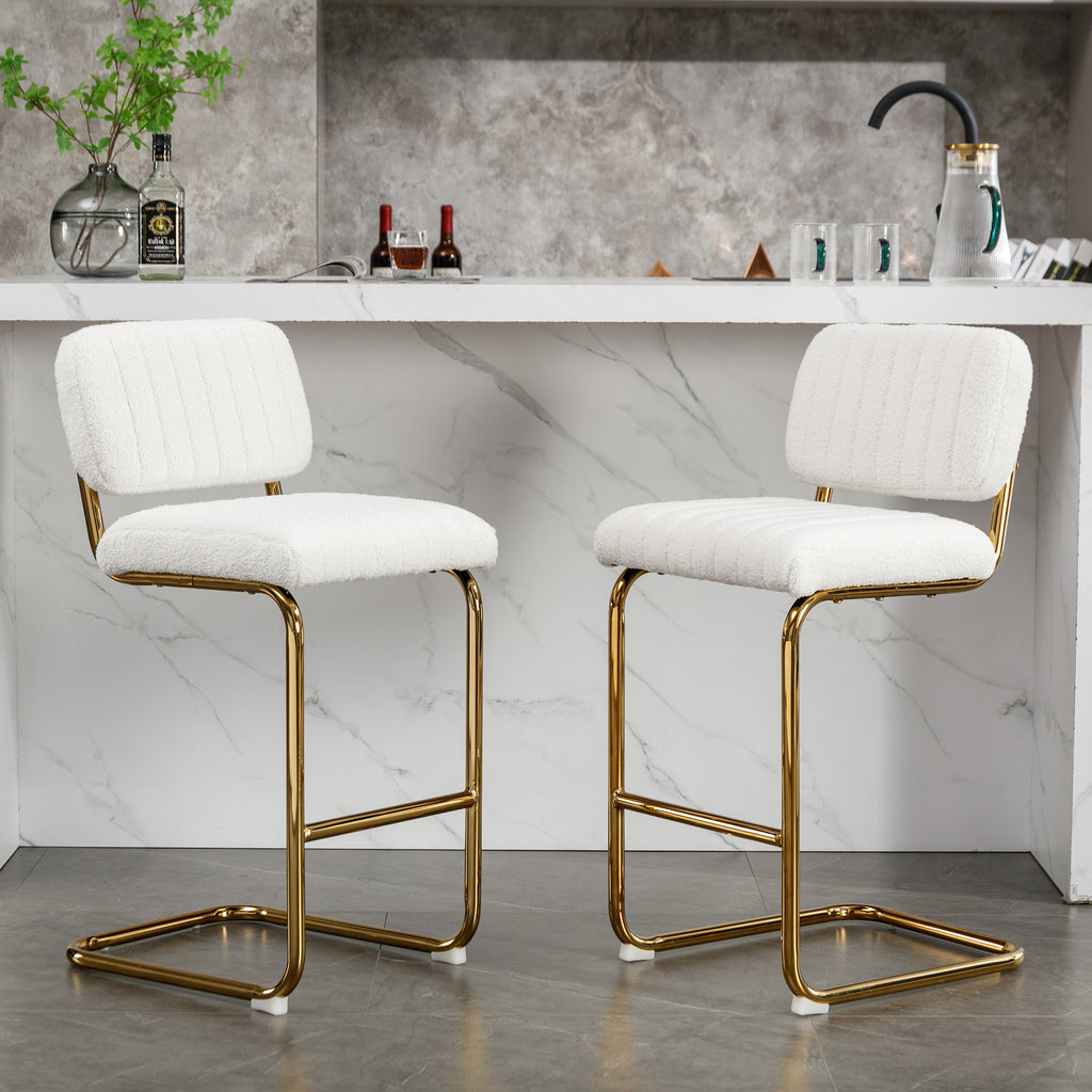 Ivory Boucle Fabric Counter Height Bar Stools Set of 2 R60871