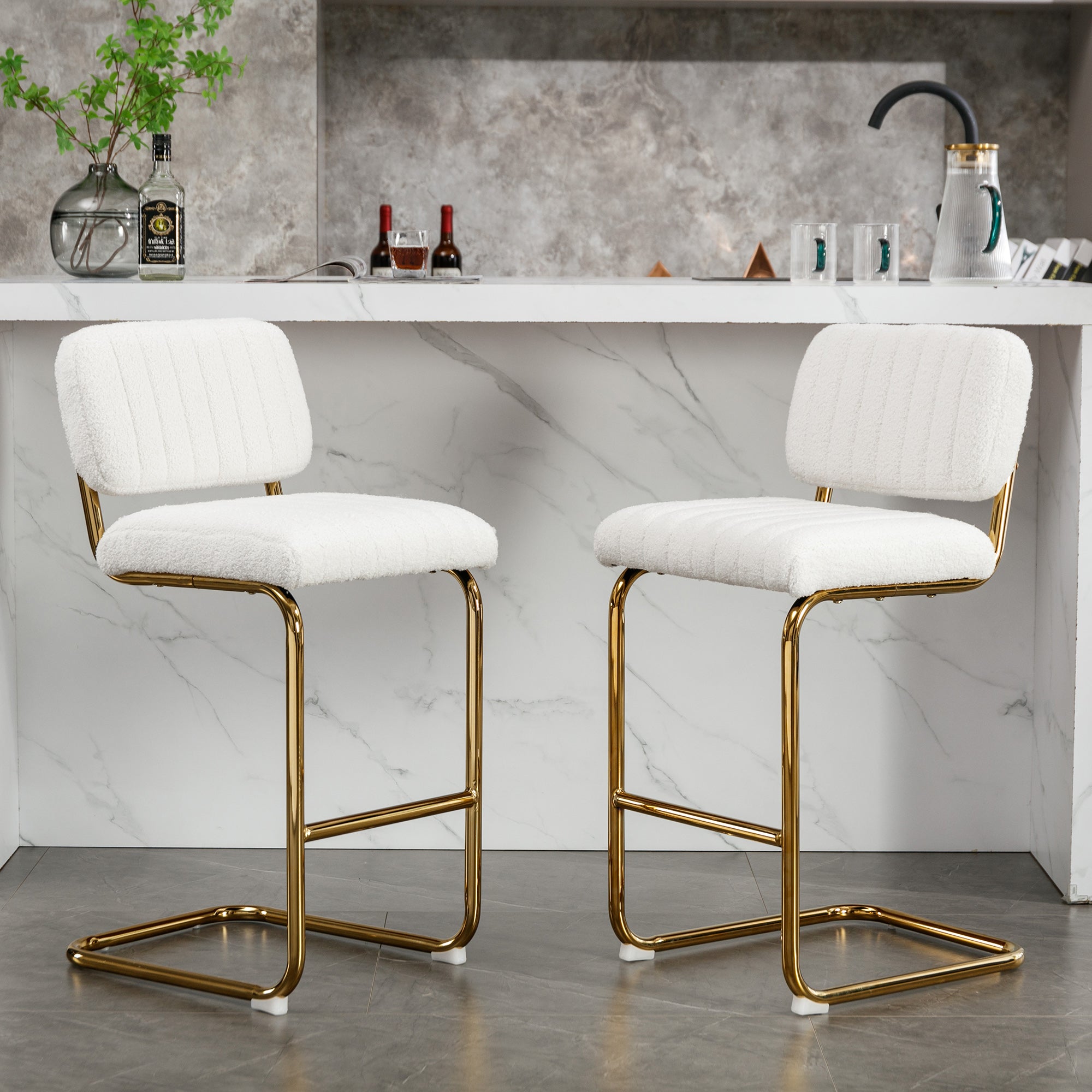 Ivory Boucle Fabric Counter Height Bar Stools Set of 2 R60871