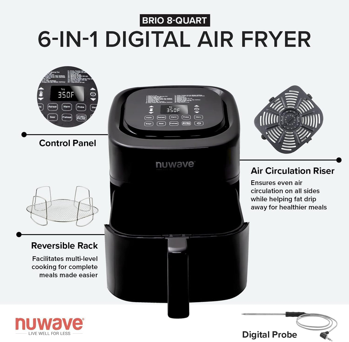 6-in-1 Air Fryer Oven Combo, 8-Qt X-Large Size, 100 Pre-Programmed Presets O632