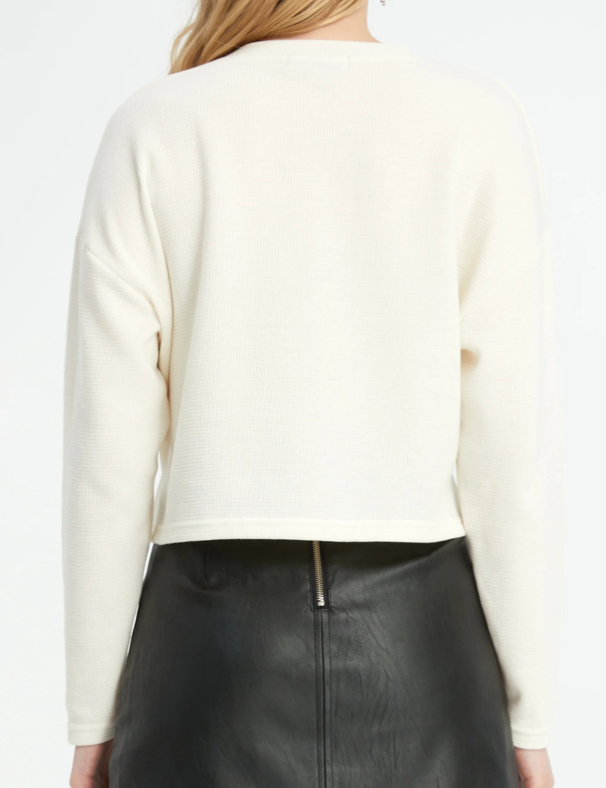 Oversized Long Sleeve Crop Top Waffle Ribbed R5094