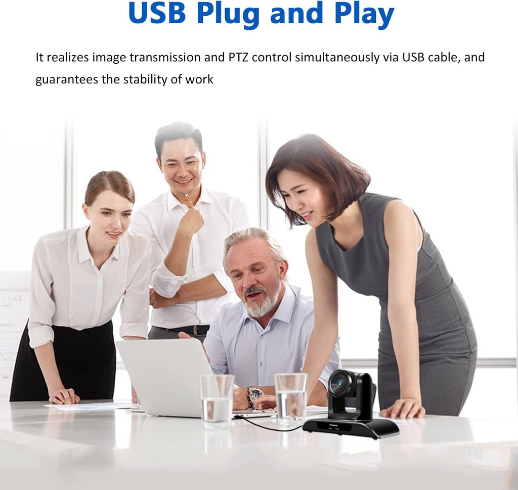 4K PTZ Webcam Video Conference Camera with 5X Digital Zoom and Remote Control USB Wide-Angle T2051