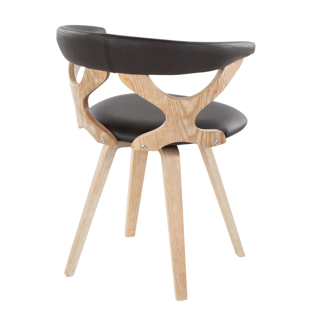 White Washed Wood and Brown Faux Leather Dining Chair I955934
