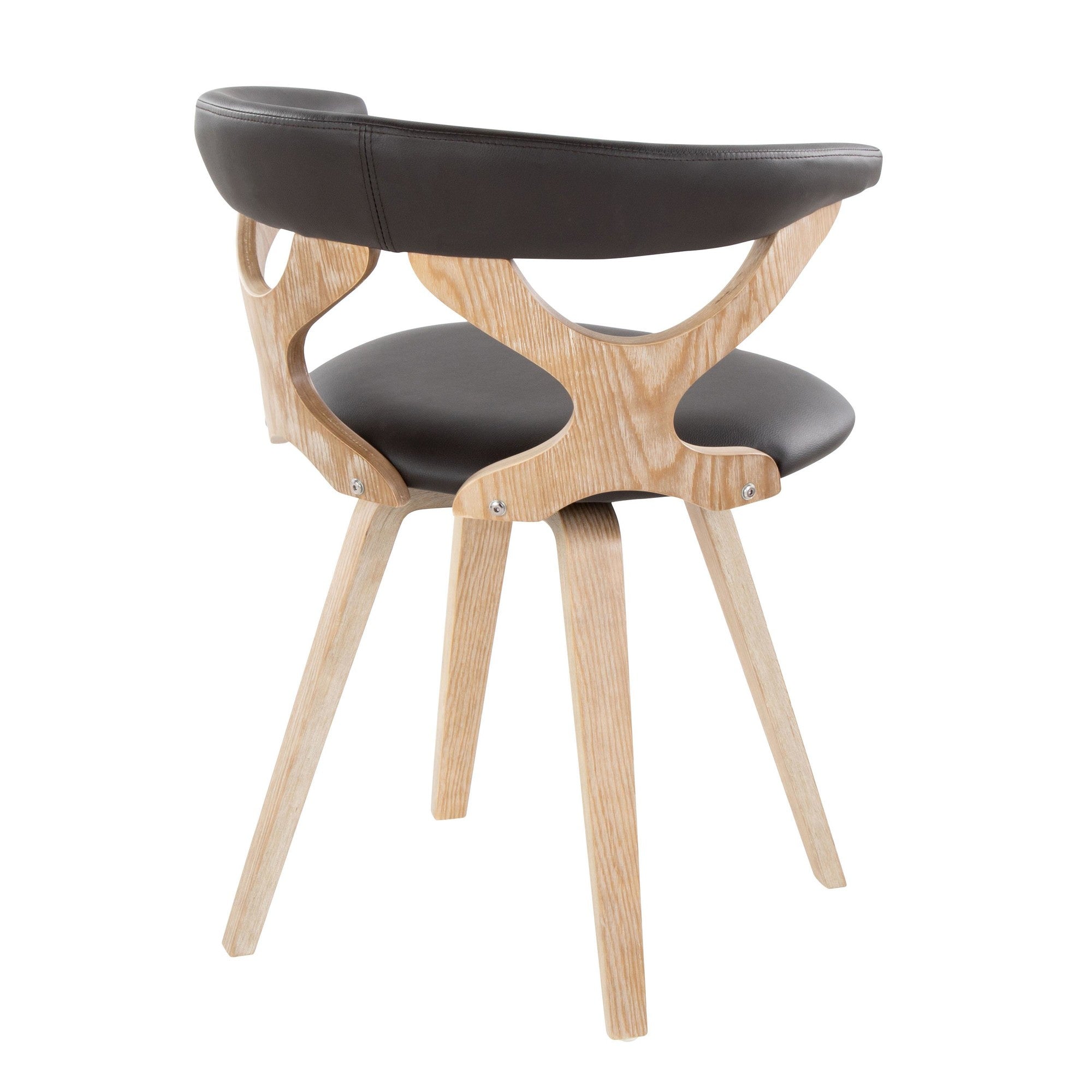 White Washed Wood and Brown Faux Leather Dining Chair I955934