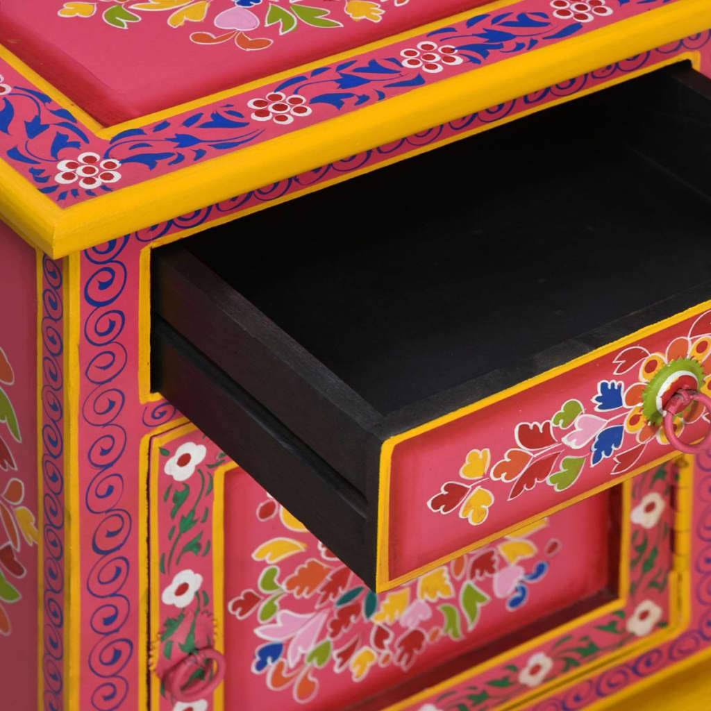 Pink Hand Painted Solid Mango Wood Bedside Cabinet D798