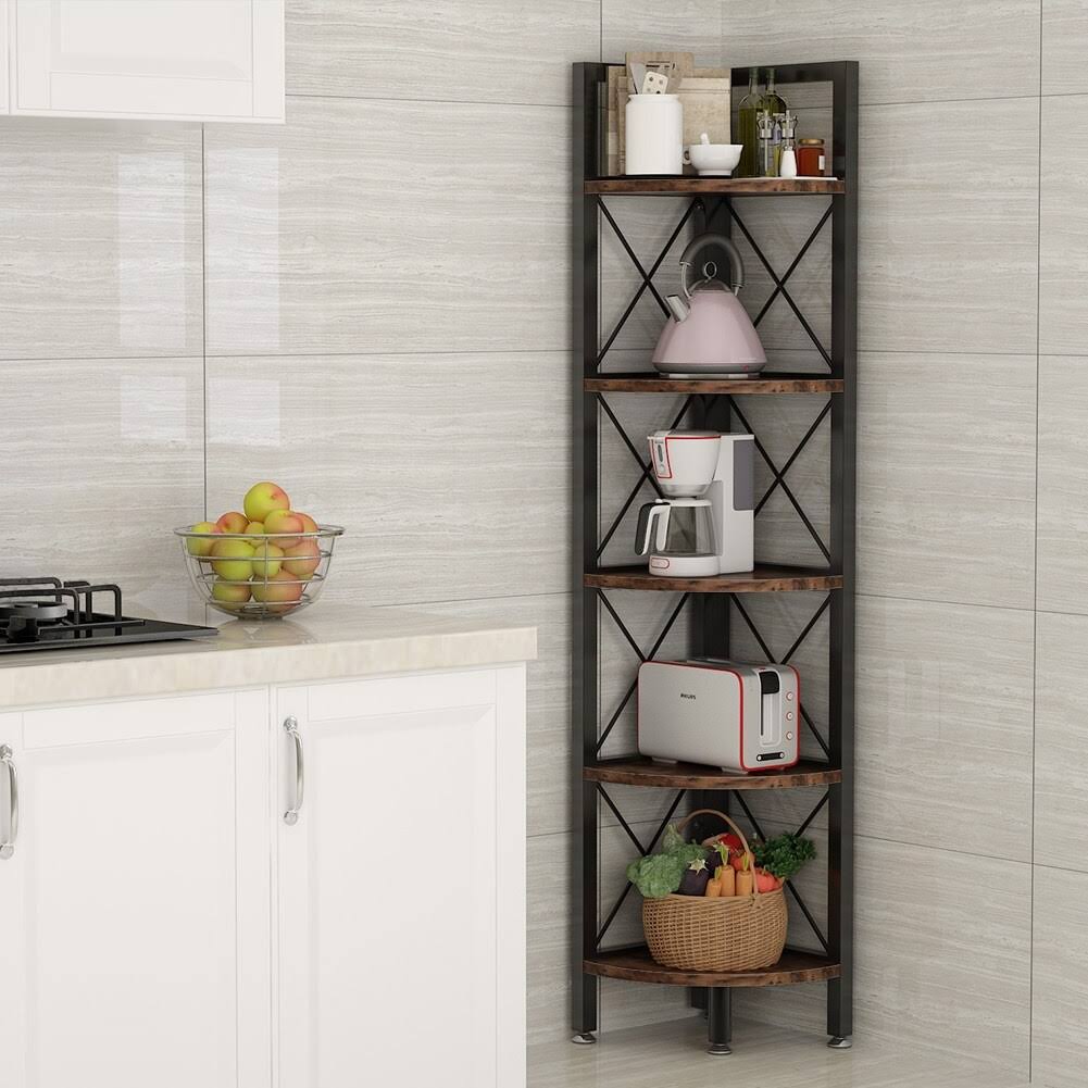 5 Tier Corner Bookshelf Bookcase Brown T6090