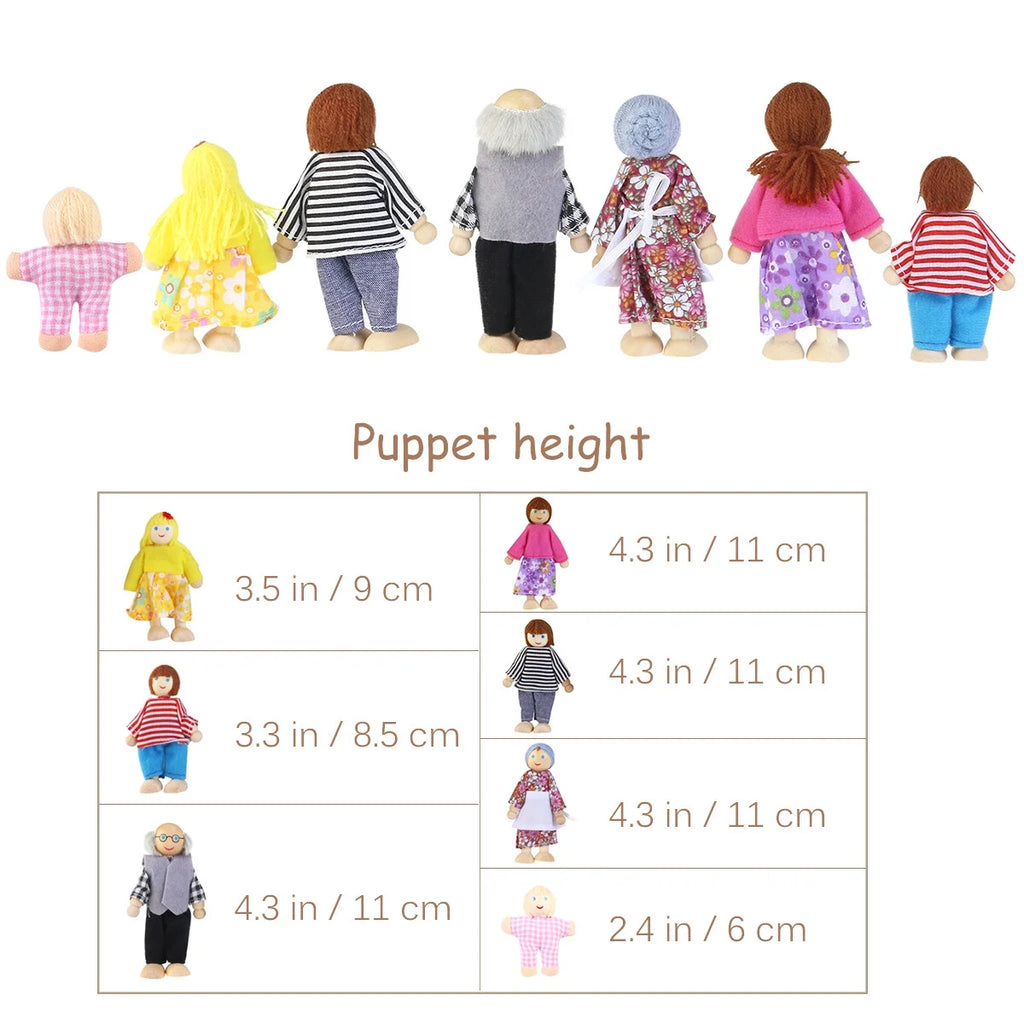 7 Pieces Wooden Dollhouse Family Mini People Figures E6768
