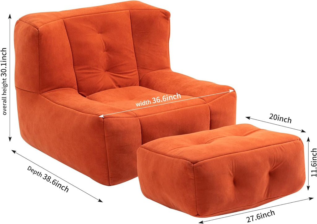 Orange Velvet Bean Bag Chair with Ottoman Z70338