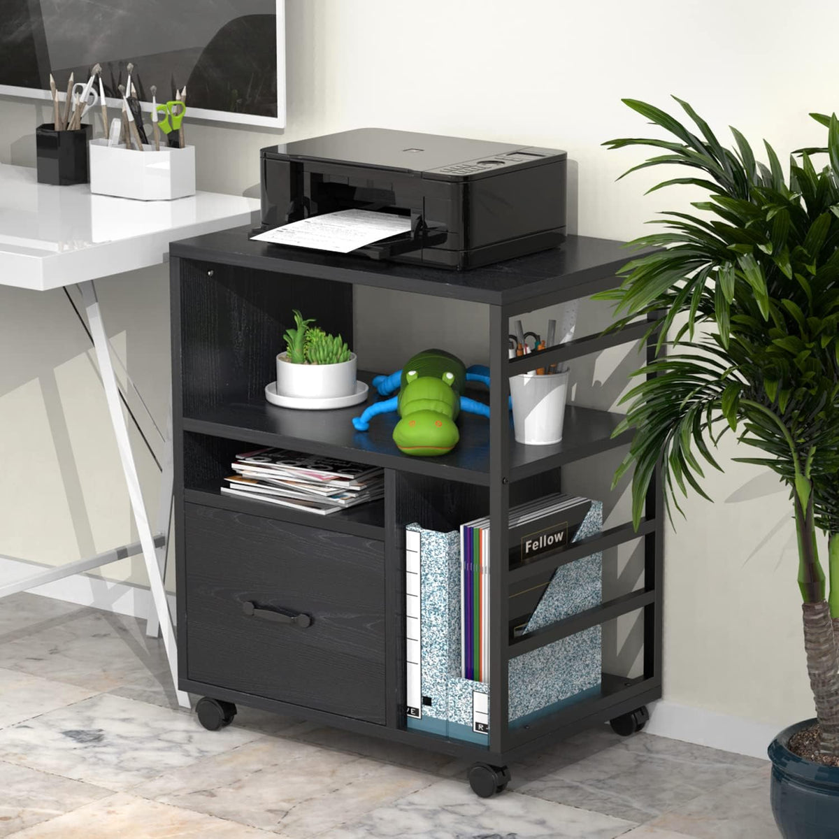 Black Mobile File Cabinet with Drawer M593207