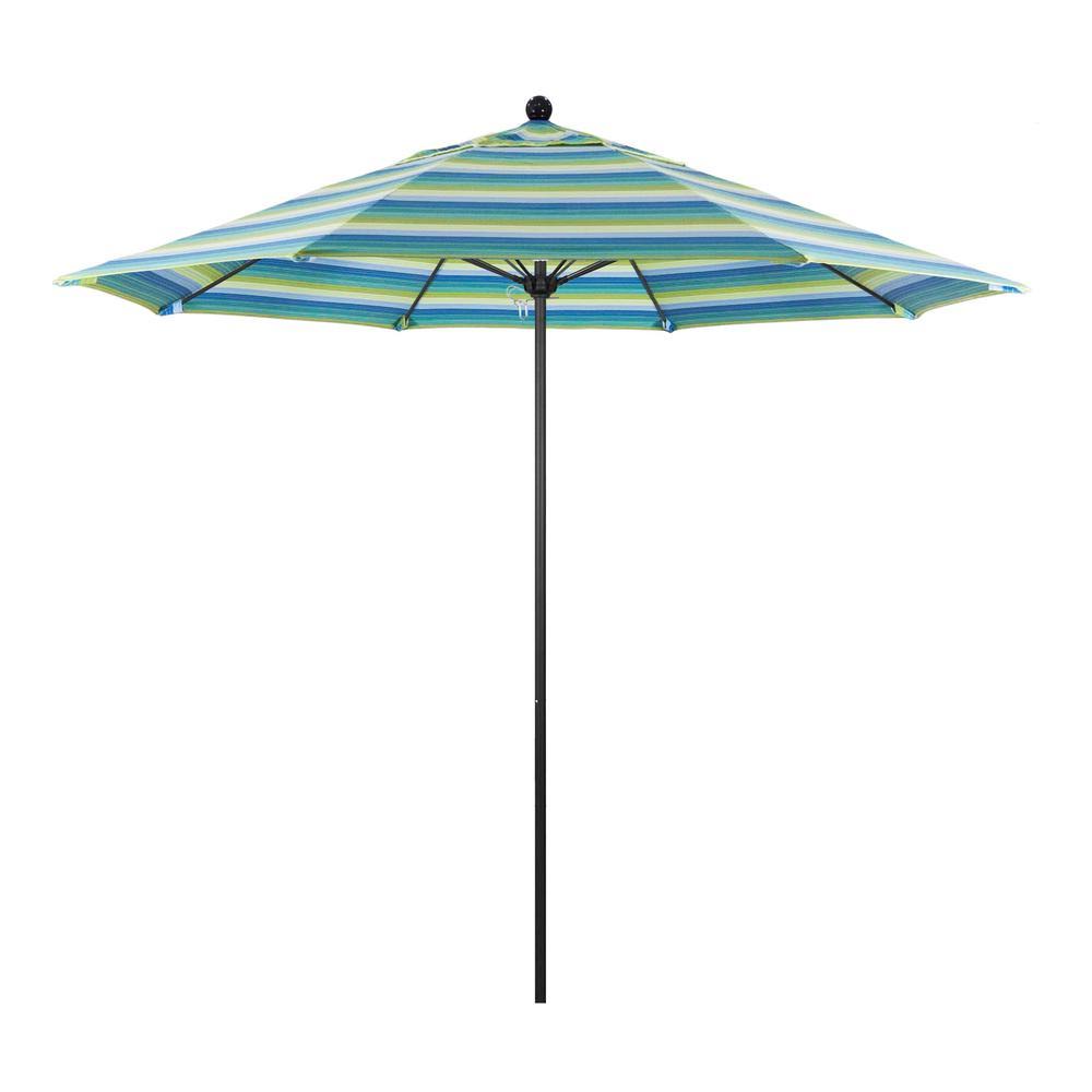 9 ft. Stone Black Aluminum Market Patio Umbrella with Manual Lift and Fiberglass Ribs J3098