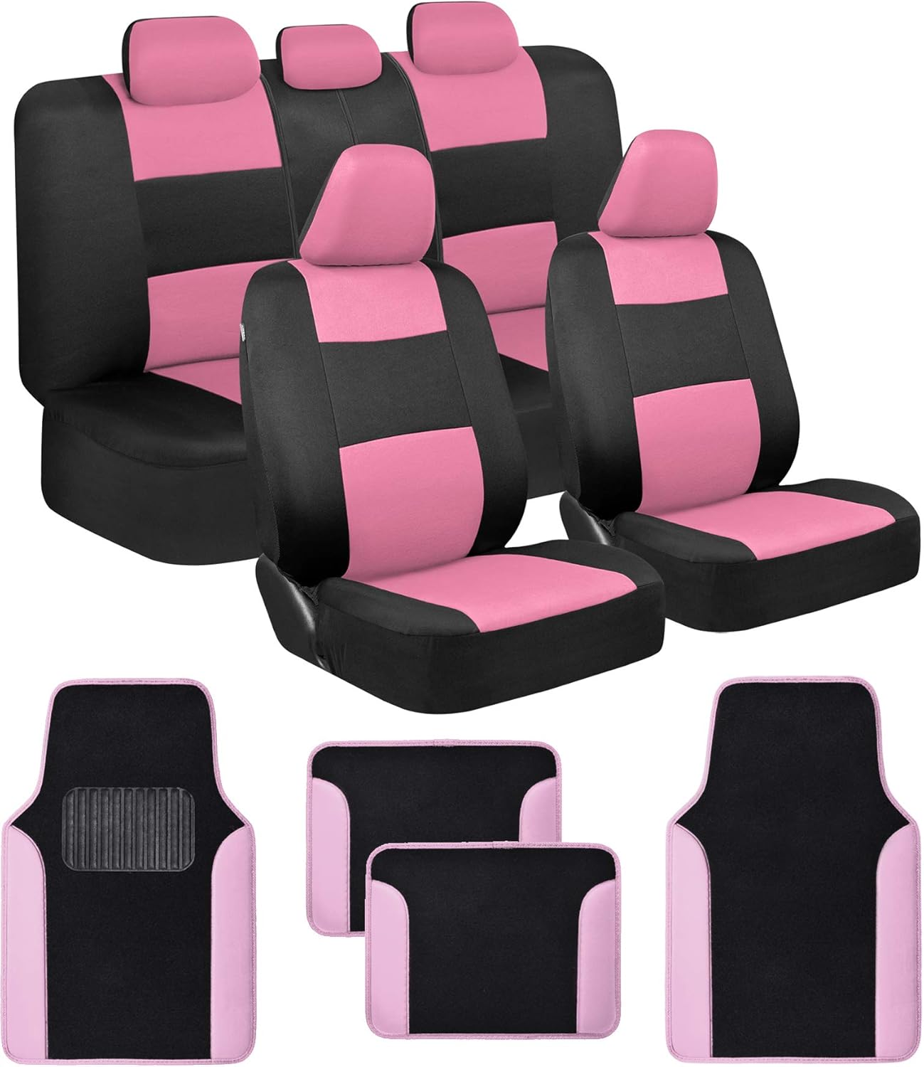 Blue PolyPro Car Seat Covers Full Set with 4-Piece Car Floor Mats E1053