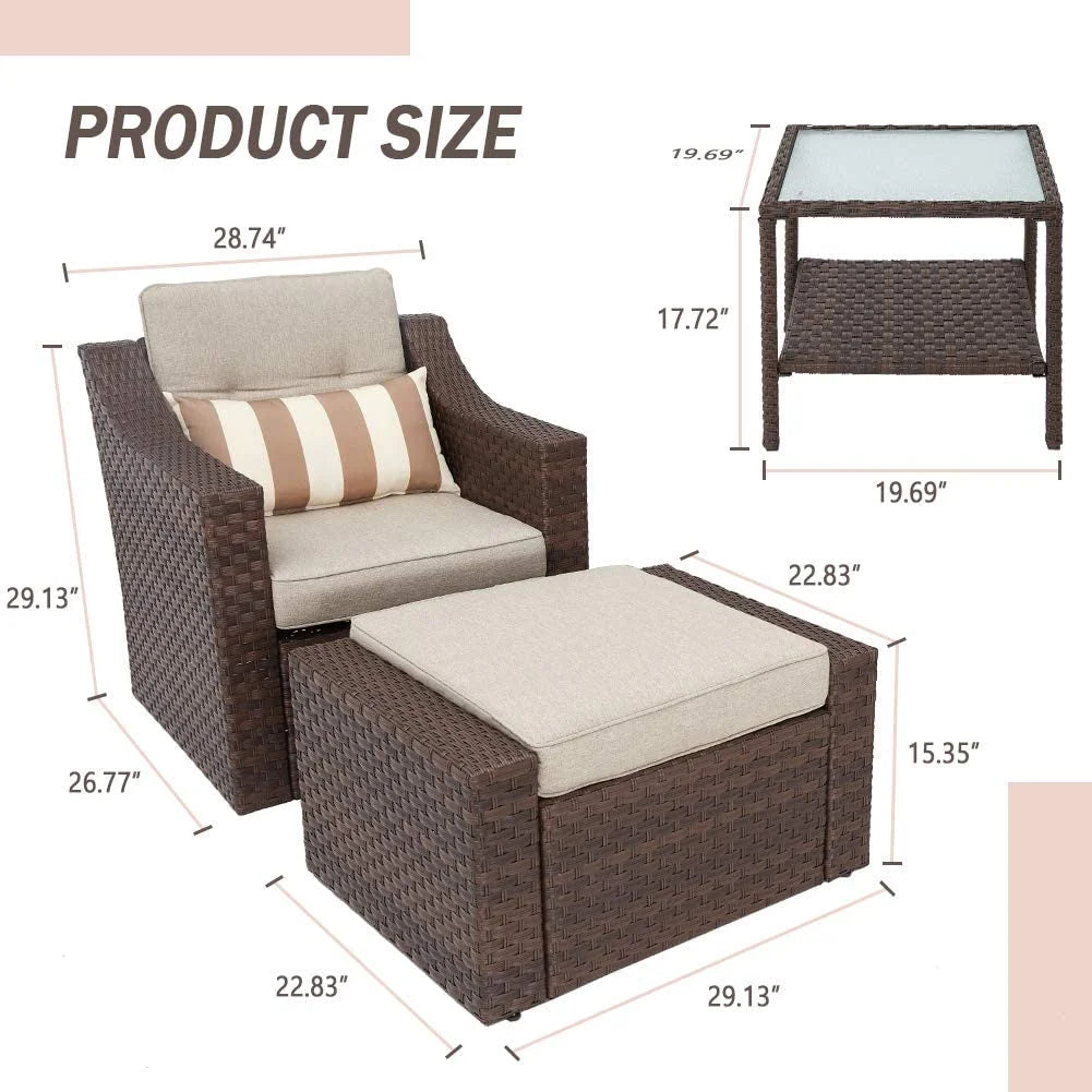 5-Piece Outdoor Wicker Conversation Set with Lounge Chairs & Ottomans F937818