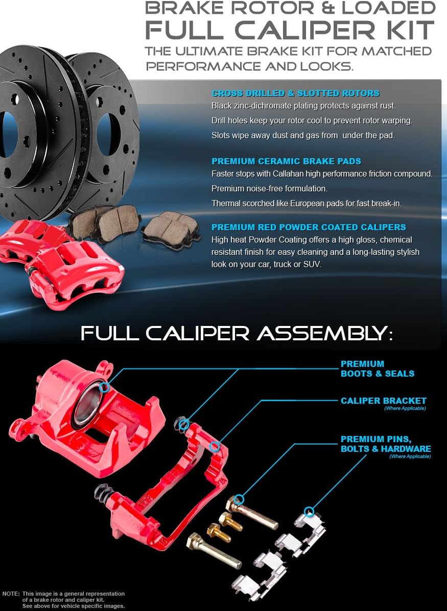 Powder Coated Red Calipers, Black Powder Coated Rotors, Ceramic Brake Pads Z829