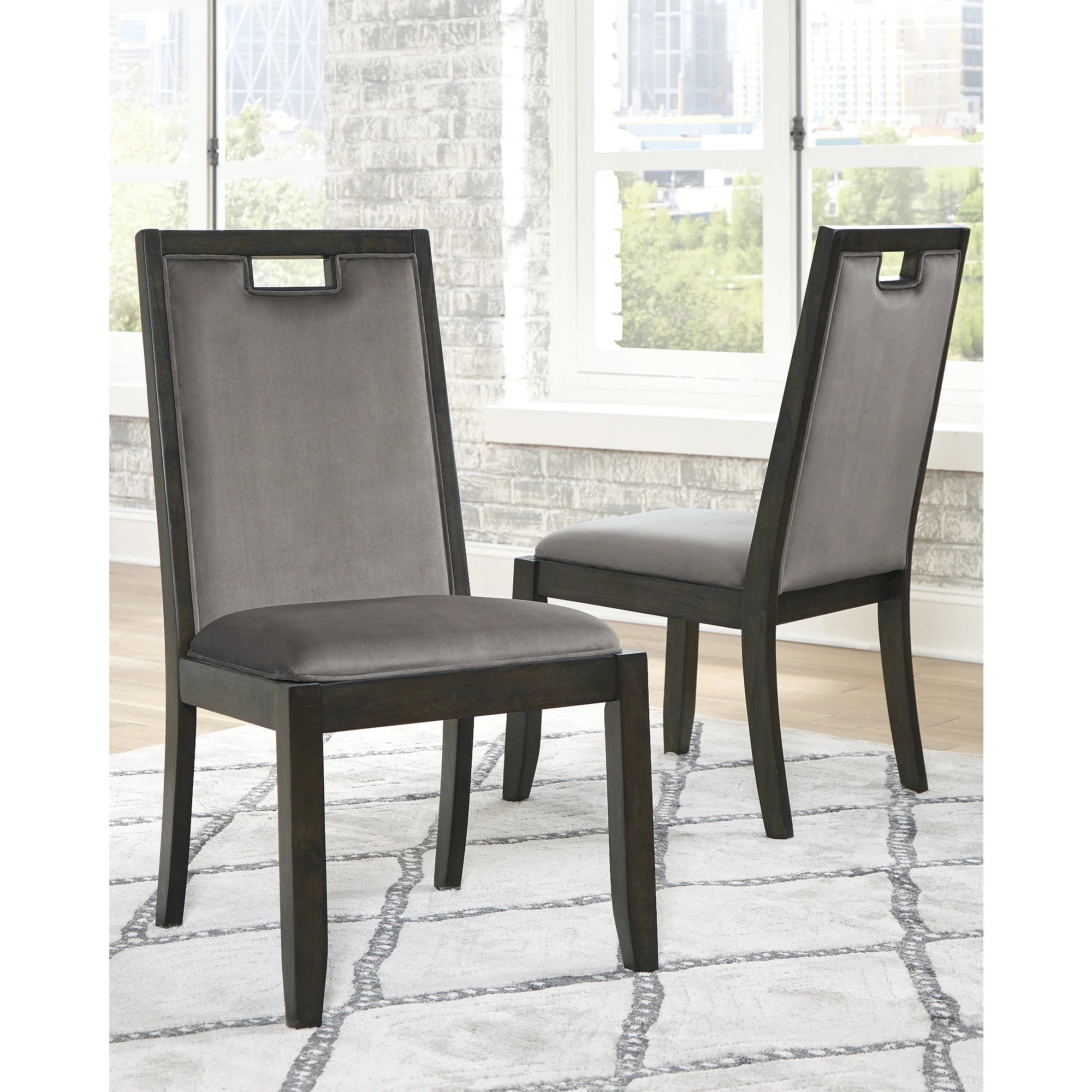Upholstered Dining Room Chair, Set of 2, Dark Brown & Gray H291742