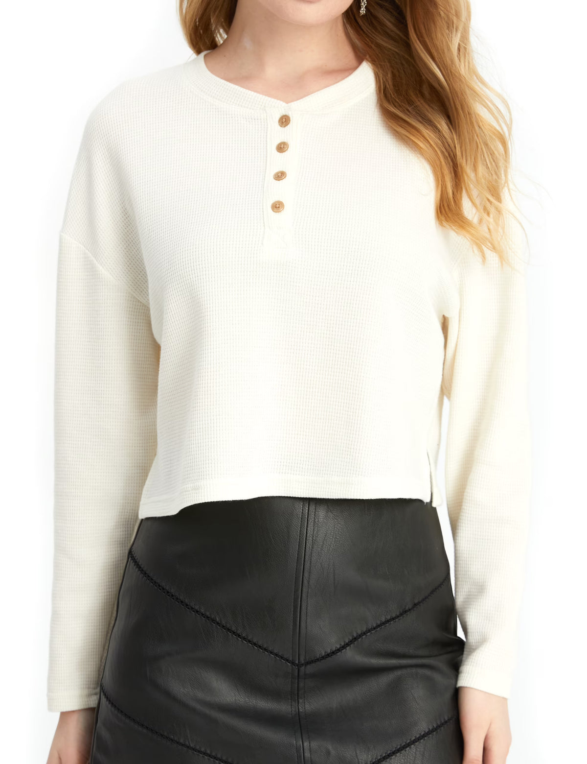 Oversized Long Sleeve Crop Top Waffle Ribbed R5094
