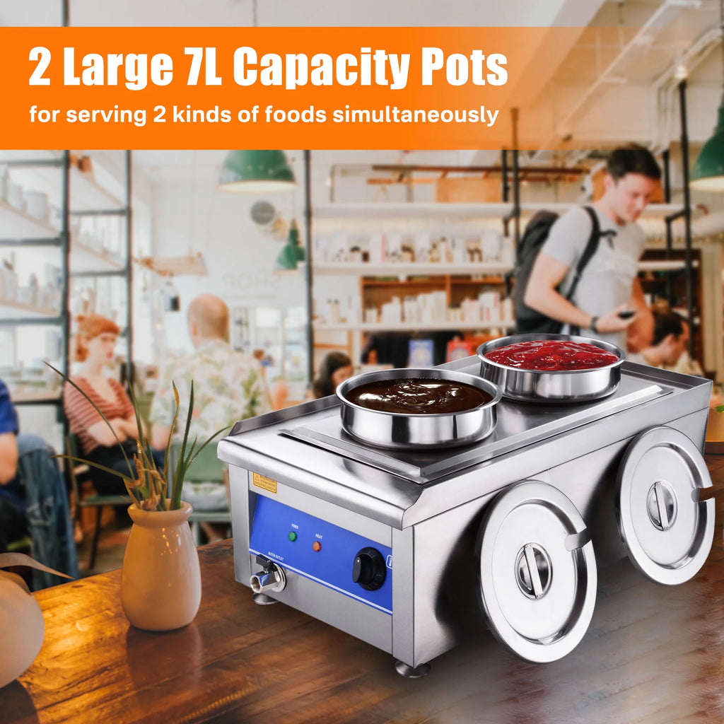 1200W Dual Pots Countertop Food Warmer Stainless Steel Commercial Bain Marie D309