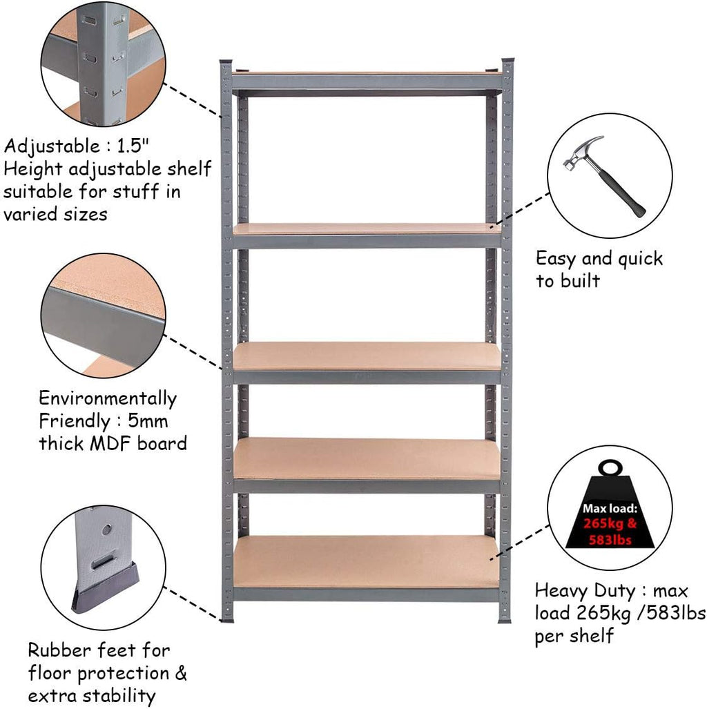 5-Tier Steel Storage Shelves with Adjustable Shelves (2 PCS) F172