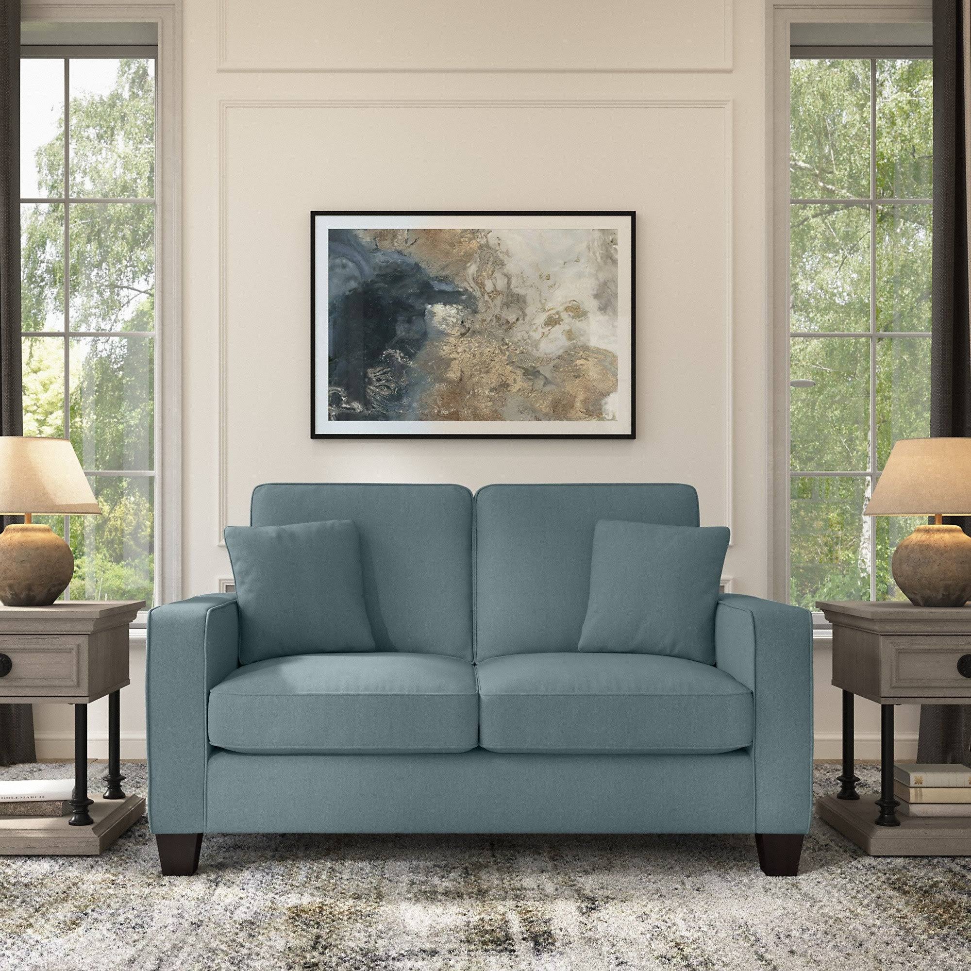 Turkish Blue Herringbone Loveseat W863
