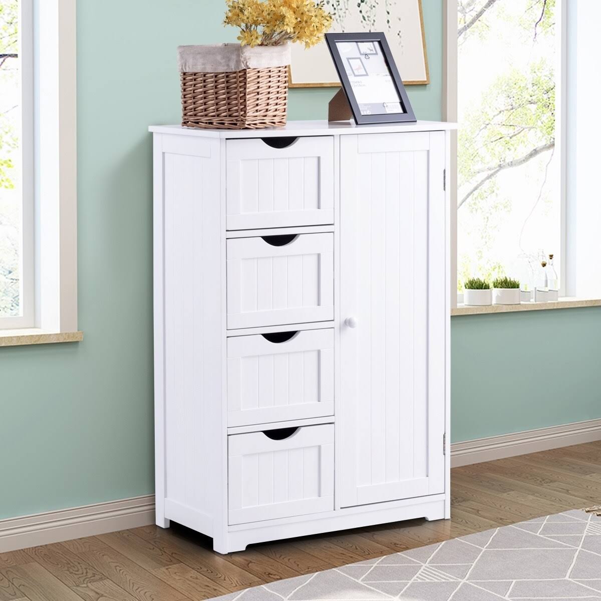 White Wooden Bathroom Cabinet V575