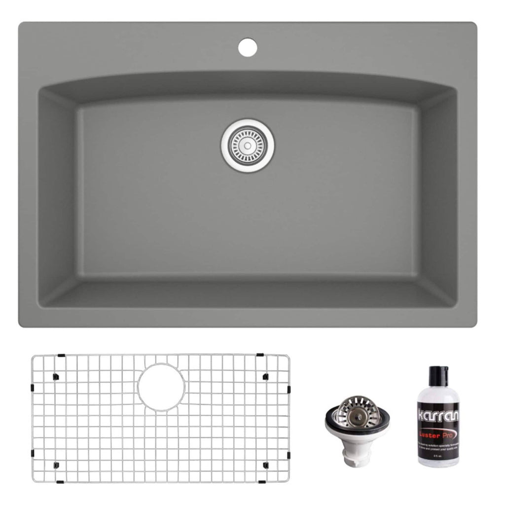 33x22 Drop In Quartz Composite Kitchen Sink, Grey M556219